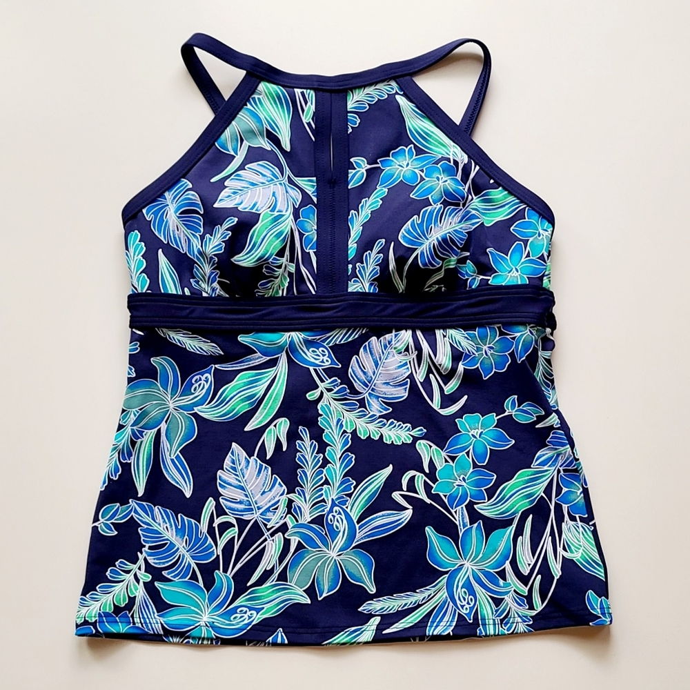 Womens Lands End Tankini Top 2 Petite Navy/Floral